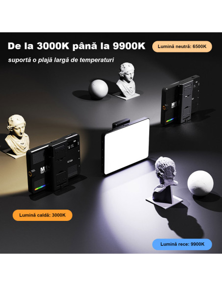 Lampa Foto Video RGB LED Profesionala Ultra Subtire, 360 Culori, 3000K-9900K, 1500mAh, 5W, 20 Efecte, CRI 80+, Mini-Trepied