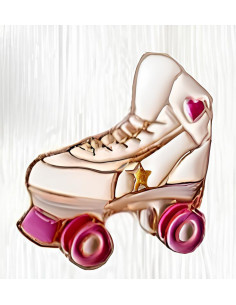 Pin patine cu rotile Skater Girl, metalic, stil hipster, alb cu roz 2