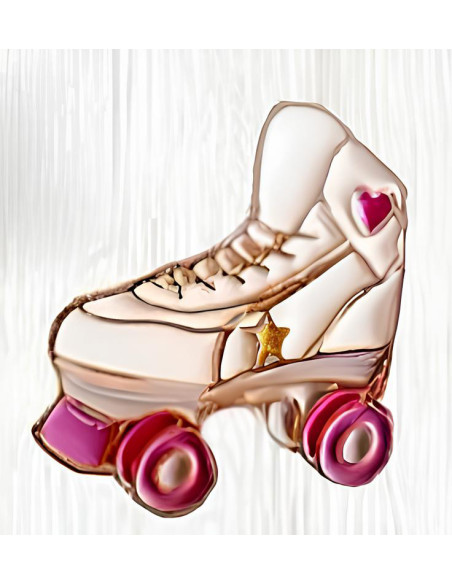 Pin patine cu rotile Skater Girl, metalic, stil hipster, alb cu roz