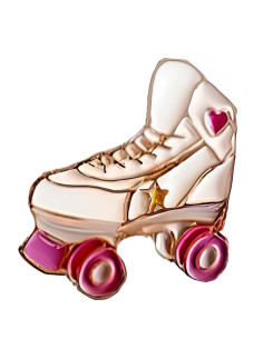 Pin patine cu rotile Skater Girl, metalic, stil hipster, alb cu roz