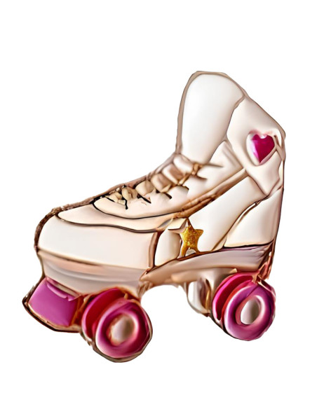Pin patine cu rotile Skater Girl, metalic, stil hipster, alb cu roz