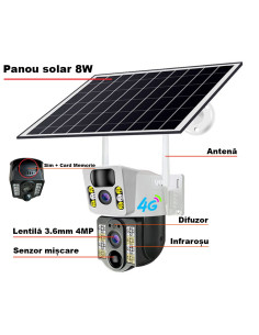 Camera de Supraveghere 4G Dubla, 6MP, Panou Solar 8W, 12.000mAh, Zoom 10x, Nocturna Color, SIM cu internet nelimitat inclus 2