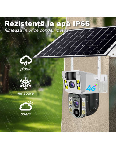 Camera de Supraveghere 4G Dubla, 6MP, Panou Solar 8W, 12.000mAh, Zoom 10x, Nocturna Color, SIM cu internet nelimitat inclus
