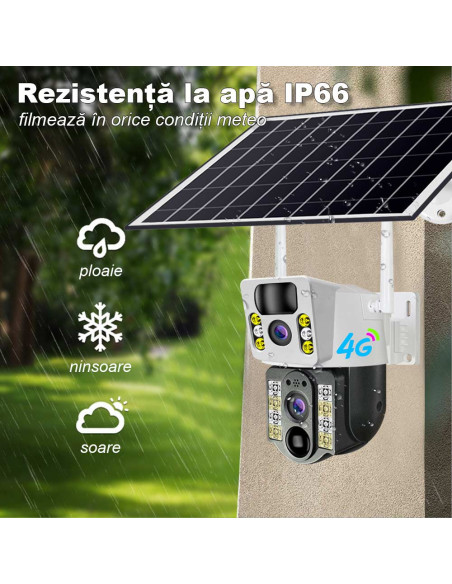 Camera de Supraveghere 4G Dubla, 6MP, Panou Solar 8W, 12.000mAh, Zoom 10x, Nocturna Color, SIM cu internet nelimitat inclus