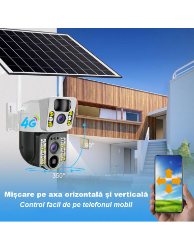 Camera de Supraveghere 4G Dubla, 6MP, Panou Solar 8W, 12.000mAh, Zoom 10x, Nocturna Color, SIM cu internet nelimitat inclus