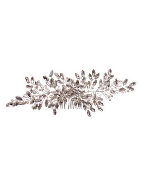 Pieptene de par elegant din fire metalice, cristale ascutite si perle