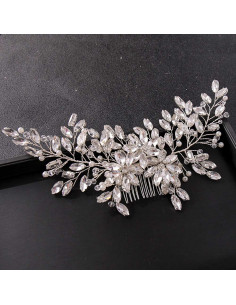 Pieptene de par elegant din fire metalice, cristale ascutite si perle 2