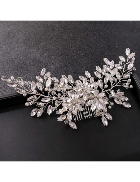 Pieptene de par elegant din fire metalice, cristale ascutite si perle