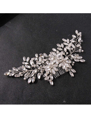 Pieptene de par elegant din fire metalice, cristale ascutite si perle