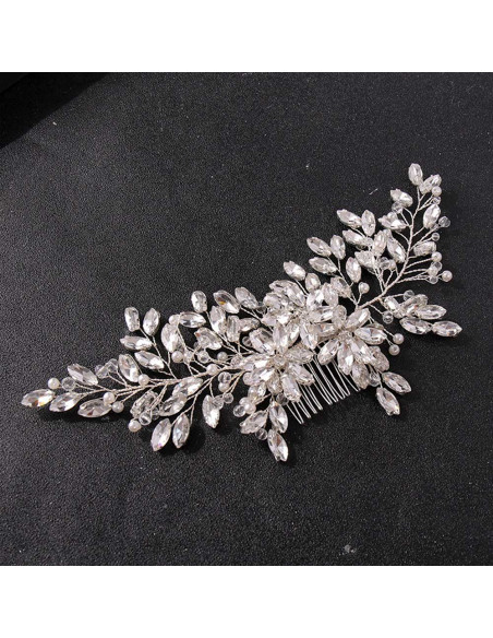 Pieptene de par elegant din fire metalice, cristale ascutite si perle