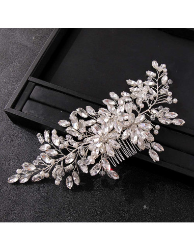 Pieptene de par elegant din fire metalice, cristale ascutite si perle