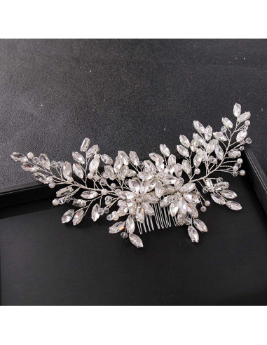 Pieptene de par elegant din fire metalice, cristale ascutite si perle