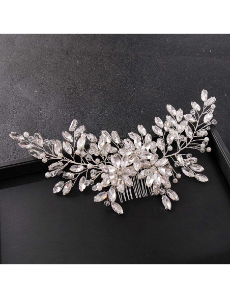 Pieptene de par elegant din fire metalice, cristale ascutite si perle