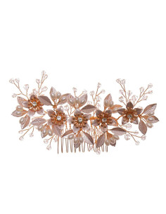 Pieptene de par elegant, floricele metalice si frunzulite  pictate, perle si cristale