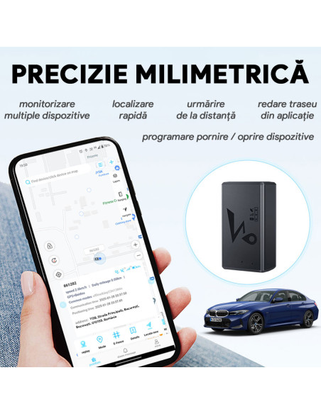 Mini GPS Tracker 4G LTE cu Magnet Puternic, 10000mAh, Localizare GPS/BDS/LBS/GSM, Cartela SIM Inclusa, Istoric Traseu