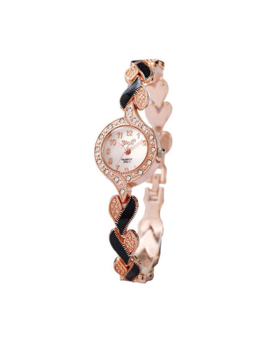 Ceas de dama elegant, curea metalica cu inimioare delicate bicolore si cristale