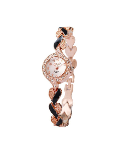 Ceas de dama elegant, curea metalica cu inimioare delicate bicolore si cristale