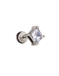 Cercel punk, ear plug fake rotund din otel, cu cristal de zirconie cubica