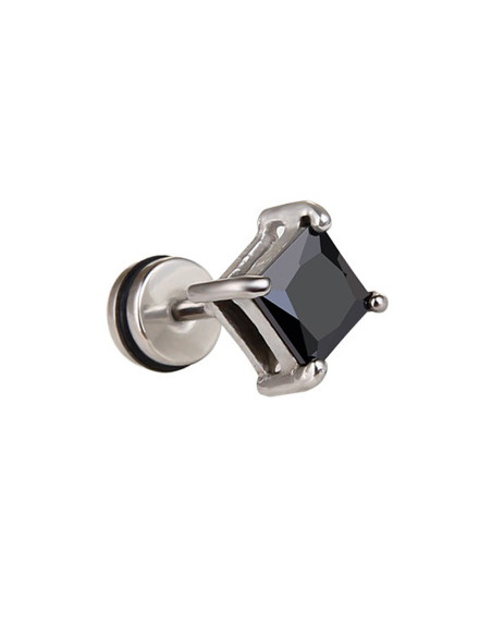 Cercel punk, ear plug fake rotund din otel, cu cristal de zirconie cubica