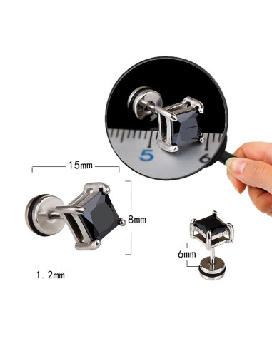 Cercel punk, ear plug fake rotund din otel, cu cristal de zirconie cubica