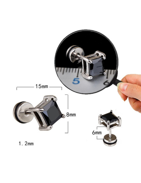 Cercel punk, ear plug fake rotund din otel, cu cristal de zirconie cubica