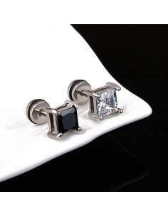 Cercel punk, ear plug fake rotund din otel, cu cristal de zirconie cubica 2