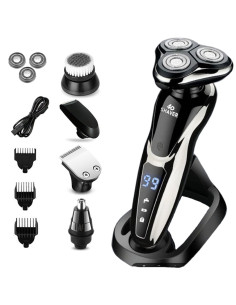 Aparat de Ras Electric Barbati Multifunctional 5in1, Wet&Dry, Display LED, Trimmer Nas/Barba/Tuns, Functionare Priza/Acumulator