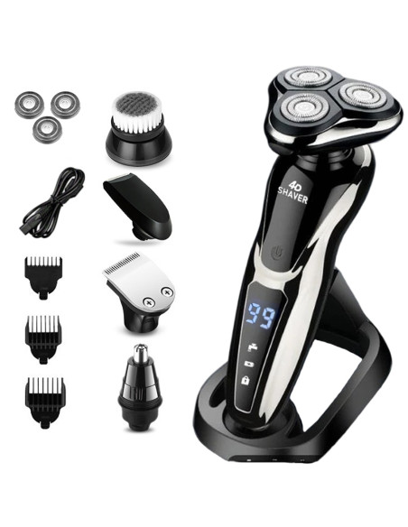 Aparat de Ras Electric Barbati Multifunctional 5in1, Wet&Dry, Display LED, Trimmer Nas/Barba/Tuns, Functionare Priza/Acumulator