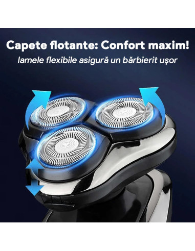 Aparat de Ras Electric Barbati Multifunctional 5in1, Wet&Dry, Display LED, Trimmer Nas/Barba/Tuns, Functionare Priza/Acumulator