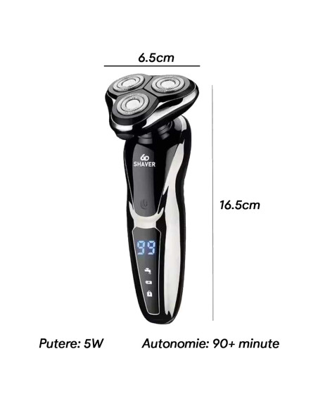 Aparat de Ras Electric Barbati Multifunctional 5in1, Wet&Dry, Display LED, Trimmer Nas/Barba/Tuns, Functionare Priza/Acumulator