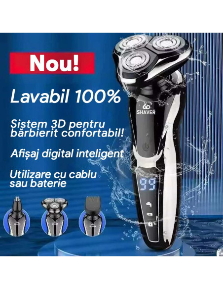 Aparat de Ras Electric Barbati Multifunctional 5in1, Wet&Dry, Display LED, Trimmer Nas/Barba/Tuns, Functionare Priza/Acumulator