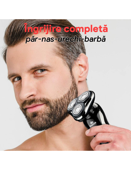 Aparat de Ras Electric Barbati Multifunctional 5in1, Wet&Dry, Display LED, Trimmer Nas/Barba/Tuns, Functionare Priza/Acumulator
