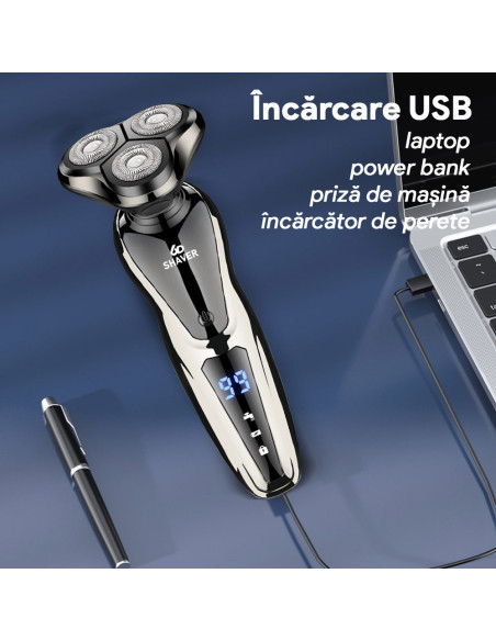 Aparat de Ras Electric Barbati Multifunctional 5in1, Wet&Dry, Display LED, Trimmer Nas/Barba/Tuns, Functionare Priza/Acumulator