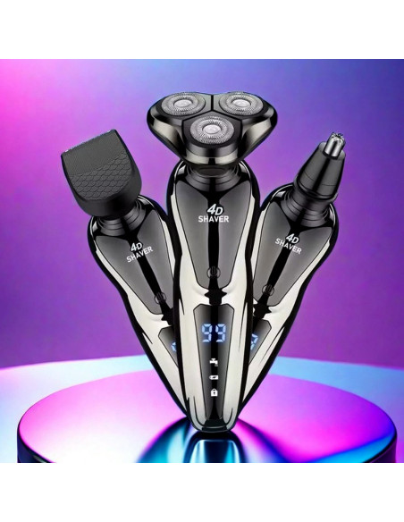 Aparat de Ras Electric Barbati Multifunctional 5in1, Wet&Dry, Display LED, Trimmer Nas/Barba/Tuns, Functionare Priza/Acumulator