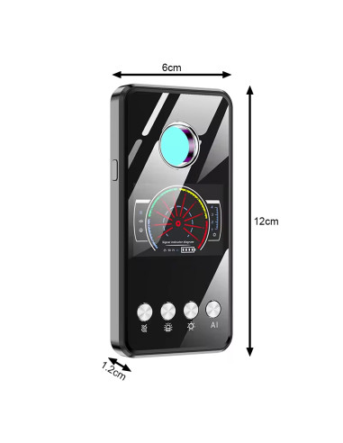 Detector cu AI pentru aparate de spionaj, camere ascunse, microfoane spion și GPS tracker, 2000 mAh, 10 ore, 1 MHz - 8 GHz