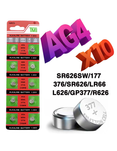 Baterie Ceas Mana Set 10 Baterii AG4 Alcaline tip LR626, LR66, 377A, G4A, BL166, L626, 177, 377A, 626A, CX66W, SR626,1.55V 25mAh