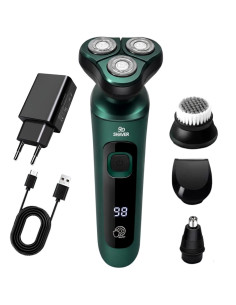 Aparat de ras electric cu trei lame rotative si tăiere dublă, 4 în 1, display LED, rezistent la apă IPX6, USB, 800mAh, portabil