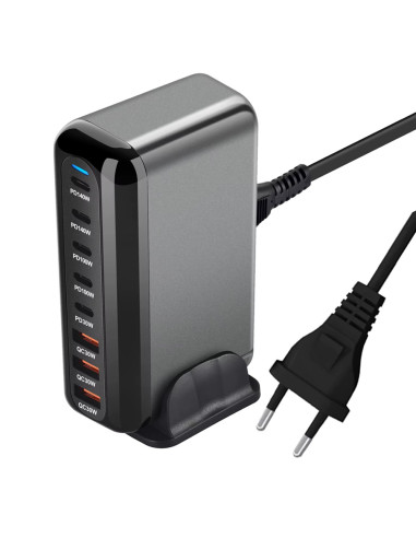 Statie de Incarcare Rapida 600W GaN cu 5 porturi PD (2x140W, 2x100W, 1x30W) 3 porturi USB-A QC 3.0, Statie Fast Charging PD