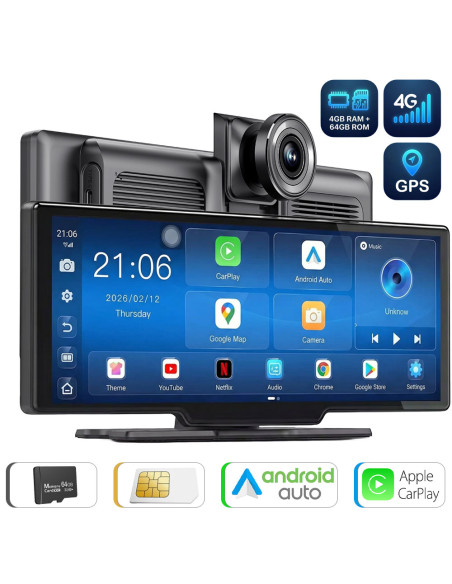 Navigație Auto 4G 10.26" Android 14, 8-Core, 4GB RAM, 64GB ROM, GPS, CarPlay & Android Auto, MirrorCast, SIM, 64GB