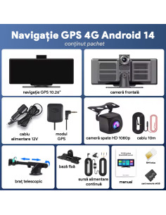 Navigație Auto 4G 10.26" Android 14, 8-Core, 4GB RAM, 64GB ROM, GPS, CarPlay & Android Auto, MirrorCast, SIM, 64GB 2