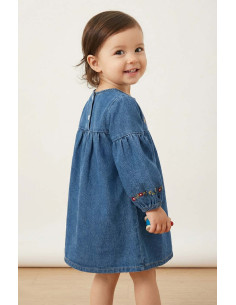 Rochie Fetite din Denim cu Broderie Florala Delicata si Maneci Bufante - Stil Casual si Elegant 2