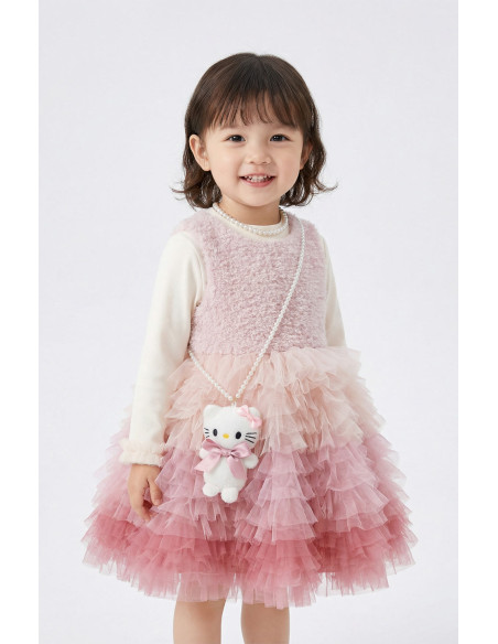 Rochita Eleganta Fetite cu Posetuta Plus Inclusa, Ombre Tulle Multistrat, Pufoasa, Fusta Degrade Incretita