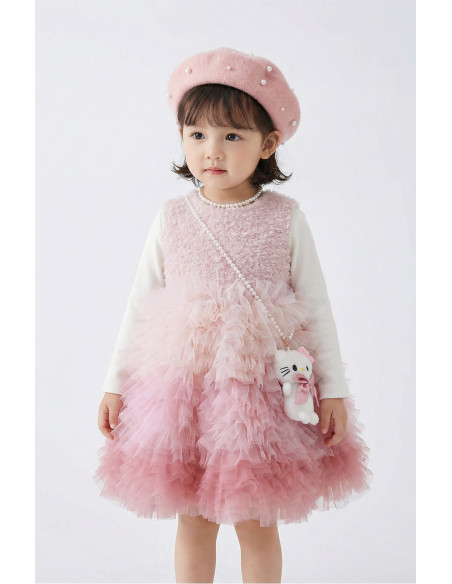 Rochita Eleganta Fetite cu Posetuta Plus Inclusa, Ombre Tulle Multistrat, Pufoasa, Fusta Degrade Incretita