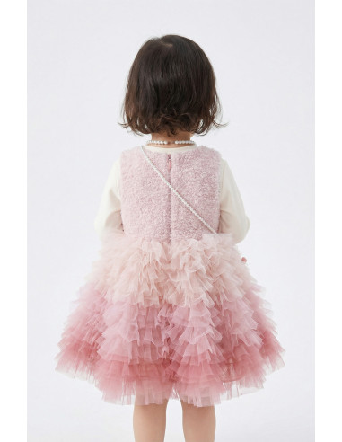 Rochita Eleganta Fetite cu Posetuta Plus Inclusa, Ombre Tulle Multistrat, Pufoasa, Fusta Degrade Incretita