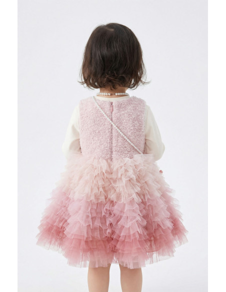 Rochita Eleganta Fetite cu Posetuta Plus Inclusa, Ombre Tulle Multistrat, Pufoasa, Fusta Degrade Incretita