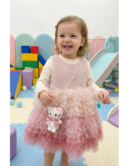 Rochita Eleganta Fetite cu Posetuta Plus Inclusa, Ombre Tulle Multistrat, Pufoasa, Fusta Degrade Incretita