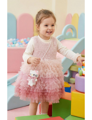 Rochita Eleganta Fetite cu Posetuta Plus Inclusa, Ombre Tulle Multistrat, Pufoasa, Fusta Degrade Incretita