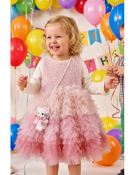 Rochita Eleganta Fetite cu Posetuta Plus Inclusa, Ombre Tulle Multistrat, Pufoasa, Fusta Degrade Incretita