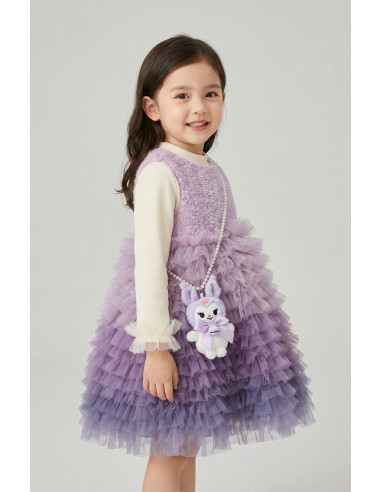 Rochita Eleganta Fetite cu Posetuta Plus Inclusa, Ombre Tulle Multistrat, Pufoasa, Fusta Degrade Incretita