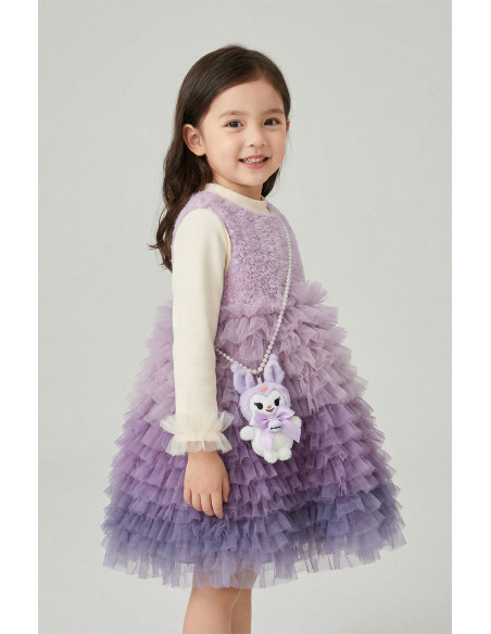 Rochita Eleganta Fetite cu Posetuta Plus Inclusa, Ombre Tulle Multistrat, Pufoasa, Fusta Degrade Incretita